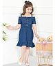 Lilpicks Couture Half Sleeves Cold Shoulder Denim Dress - Blue