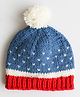 Woonie Hearts Knitted Pom Pom Detailing Handmade Woollen Cap - Blue-  Diameter 42 Cms