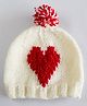 Woonie Heart Knitted Pom Pom Detailing Handmade Woollen Cap - Cream-  Diameter 42 Cms