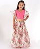 Vastramay Half Sleeves Ethnic Choli With Floral Print Lehenga - Pink