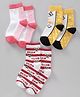 Red Rose Socks Bear Print Pack of 3 - Pink Yellow Red