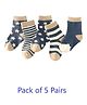 MOMISY Cotton Ankle Socks Star And Stripe Design Pack Of 5 Pairs - Blue Beige