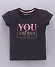 Doreme Half Sleeves Cotton T-shirt with Quote - Navy Blue