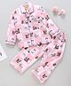 Yellow Duck Full Sleeves Night Suit Panda & Bear Print - Light Pink