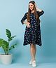 Bella Mama Three Fourth Sleeves Maternity Dress Floral Print - Navy Blue