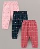 Baby Prints Full Length Checked Lounge Pants Hearts Print Pack of 3 - Light Pink Navy Dark Pink