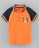 CUCUMBER Half Sleeves Polo T-Shirt Text Print - Navy Blue Orange