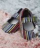 Chiu Multicolor Stripes Print And Floral Applique Velcro Strap-On Booties - Black