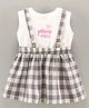 ORRIGANY Sleeveless Top & Skirt With Suspender Belts Text & Checks Print - White Grey