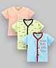 Mini Donuts Half Sleeves Checks Vests Text Print Pack of 3 - Peach Blue Green