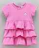 Zero Half Sleeves Striped Frock - Pink