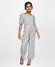 AND Girl Puff Sleeves Printed Jumpsuit - Light Blue