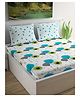 Divine Casa Floral Blend Cotton Double Bedsheet with 2 Pillow Covers - White & Blue