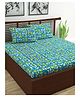 Divine Casa Floral 100% Cotton Double Bedsheet with 2 Pillow Covers - Turquoise & Green