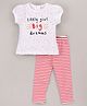 ToffyHouse Cotton Short Sleeves Pajama Set Text Printed - White Red