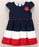 Twetoons Cap Sleeves Pleated Color Block Frock with Flower Applique - Navy Blue