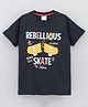 Grab It Half Sleeves T-Shirt Skate Board Print - Navy Blue