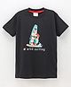 Grab It Half Sleeves Tee with Surfing Print - Black