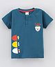Grab It Half Sleeves T-Shirt Teddy Print - Teal Blue
