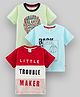 Mini Donuts Half Sleeves T-Shirts Text Print Pack of 3 - Maroon Light Blue Light Green
