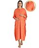 Zelena Half Sleeves Striped Maternity Kaftan Dress - Orange