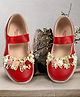 KazarMax Kids Girls Ballet Flat Ballerina Flower Embellished Peep Toes- Red