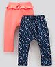 Bonfino Full Length Leggings Floral Print Pack of 2 - Navy Blue Orange