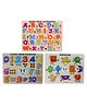 Enjunior Box Wooden Alphabets Shapes and Numbers Puzzle with Knobs Multicolour - 46 Pieces