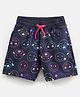 Doreme Knee Length Cotton Shorts Emoticon Print - Navy Blue