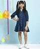 BIBA Three Fourth Sleeves Solid Colour Dress - Dark Blue