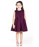 Cherry Crumble By Nitt Hyman Sleeveless Knee Length Self Design Pleated Button Bow Embellished Dress - Burgundy