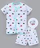 Little Darlings Half Sleeves T-Shirt & Shorts Set Teddy Print - White
