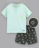 Little Darlings Half Sleeves T-Shirt & Shorts Set Teddy Print - Pista Green
