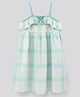 Button Noses Singlet Sleeves Cotton Solid Frock with Bow Applique - Green