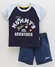 Child World Half Sleeves T Shirt and Shorts Text Print - Blue