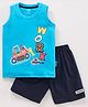 Child World Sleeveless Cotton Tee And Shorts Set Placement Print- Blue