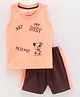 Child World Sleeveless T Shirt and Shorts Text Print - Peach