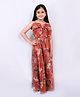 Piccolo Sleeveless Big Bow Floral Print Gown - Maroon