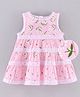 Yellow Duck Sleeveless A Line Frock with Crochet and Flowers Print - Pink