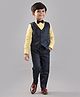 Babyhug Full Sleeves Party Suit with Bow Bird Print - Yellow Navy