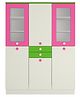 Adona Lara 3 Door Kids Wardrobe Cum Bookshelf With 2 Drawers And Glass Shutters - Pink Green
