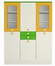 Adona Lara 3 Door Kids Wardrobe Cum Bookshelf With 2 Drawers And Glass Shutters - Green Yellow