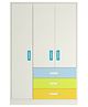 Adona Fiona 3 Door Kids Multicolor Wardrobe With 3 Drawers Ivory - Azure Blue