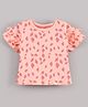 Bloom Up Cotton Half Sleeves Printed Tops - Peach