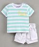 Bloom Up Half Sleeves Striped T Shirt With Shorts - Green White