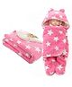 BABYZONE Hooded Wearable Blanket & Baby Blanket Combo Star Print & Ear Applique - Pink
