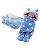 BABYZONE Hooded Wearable Blanket & Baby Blanket Combo Star Print & Ear Applique - Blue