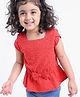 Babyoye Short Sleeves Cotton Embroidered Peplum Top with Bow Applique - Red