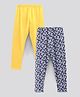 Primo Gino Ankle Length Knit Leggings Solid & Digital Floral Pack of 2 - Blue Yellow