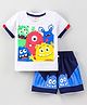 OJOS Half Sleeves T-Shirt & Shorts Set Monster Print - White Blue